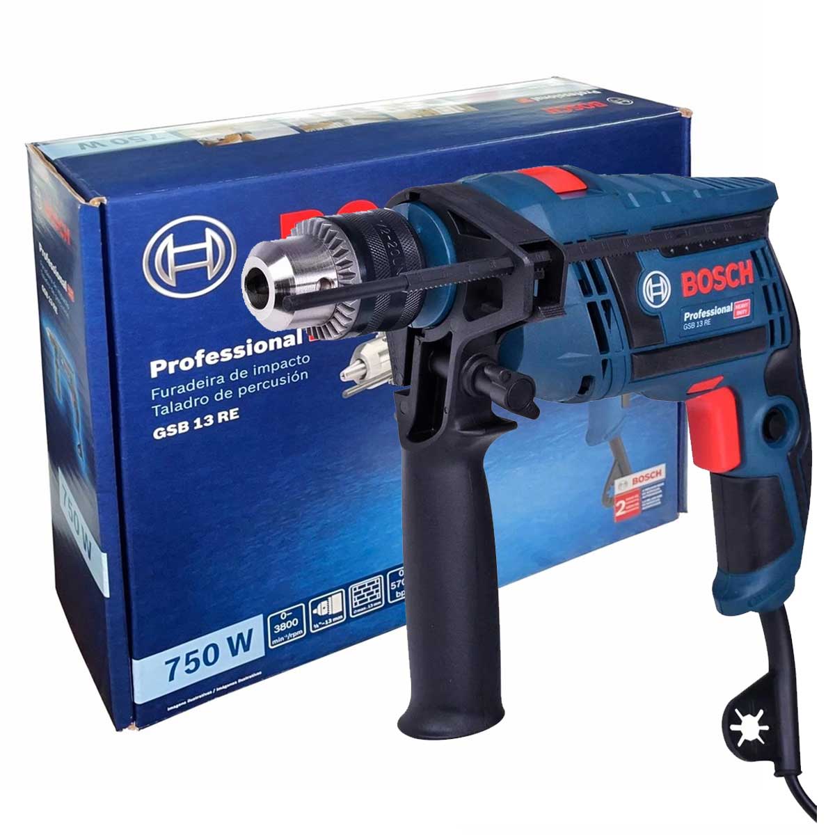 Furadeira Eletrica 13mm 1/2 GSB-13-RE Impacto 750W BOSCH