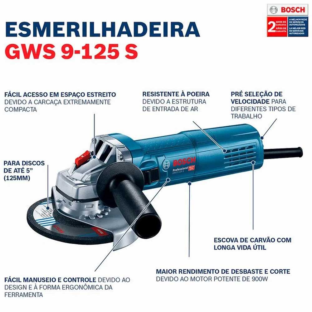 Esmerilhadeira Angular Bosch GWS 9-125 900W