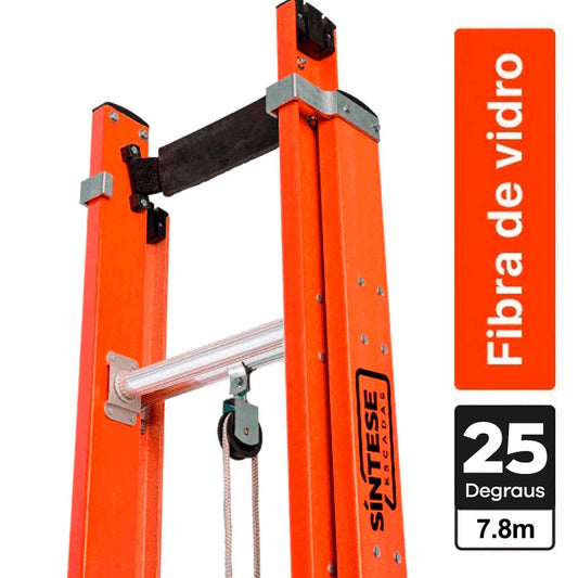 Escada Extensível 25 Degraus Síntese Tipo D Fibra de Vidro 4,20x7,80 Metros