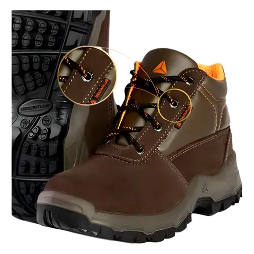 Bota Camurça Bico Plástico Com Cadarço Marrom N44 CA45374 Deltaplus
