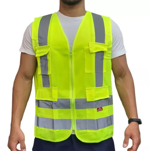 Colete Refletor Tipo Jaqueta 4Bolso Amarelo M STEELFLEX