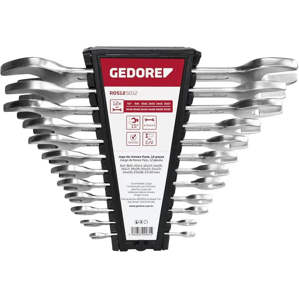 Jogo Chave Fixa 06 A 32mm Com 12 Peças Gedore RED