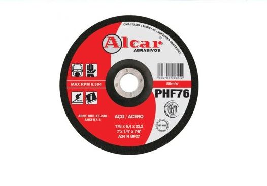 Disco Desbaste 07x1/4" para Metais PHF-76 Alcar