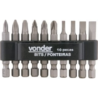 Jogo De Bits/Ponteiras Com 10 Peças Encaixe Sextavado 1/4" Vonder