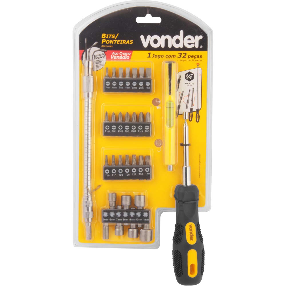 Jogo de Bits/Ponteiras 32 Peças Sextavado de 1/4"" Vonder