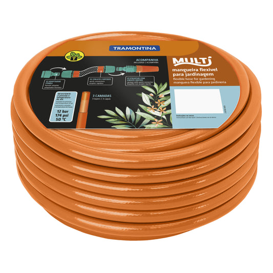 Mangueira Multi 1/2"" Laranja em PVC 3 Camadas 20 m Tramontina
