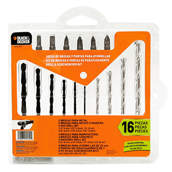 Jogo de Brocas e Pontas 16 Peças Black&Decker