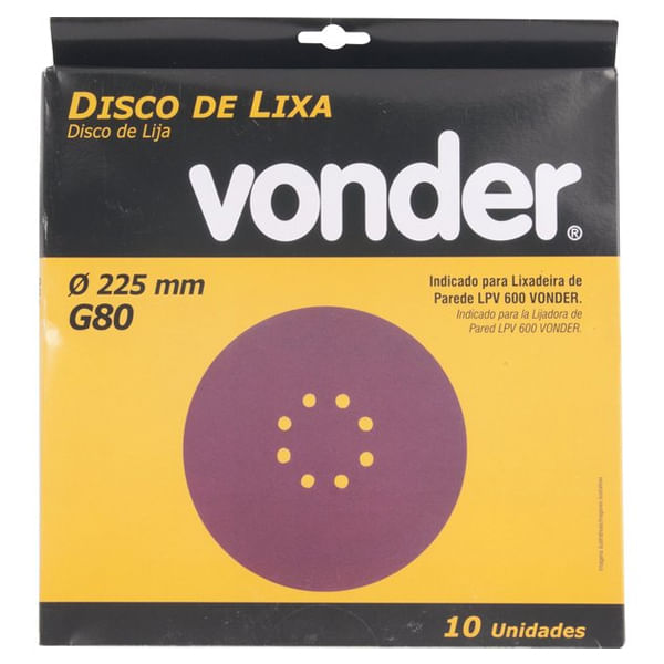 Disco de Lixa G-080 225mm 10 Pecas Vonder