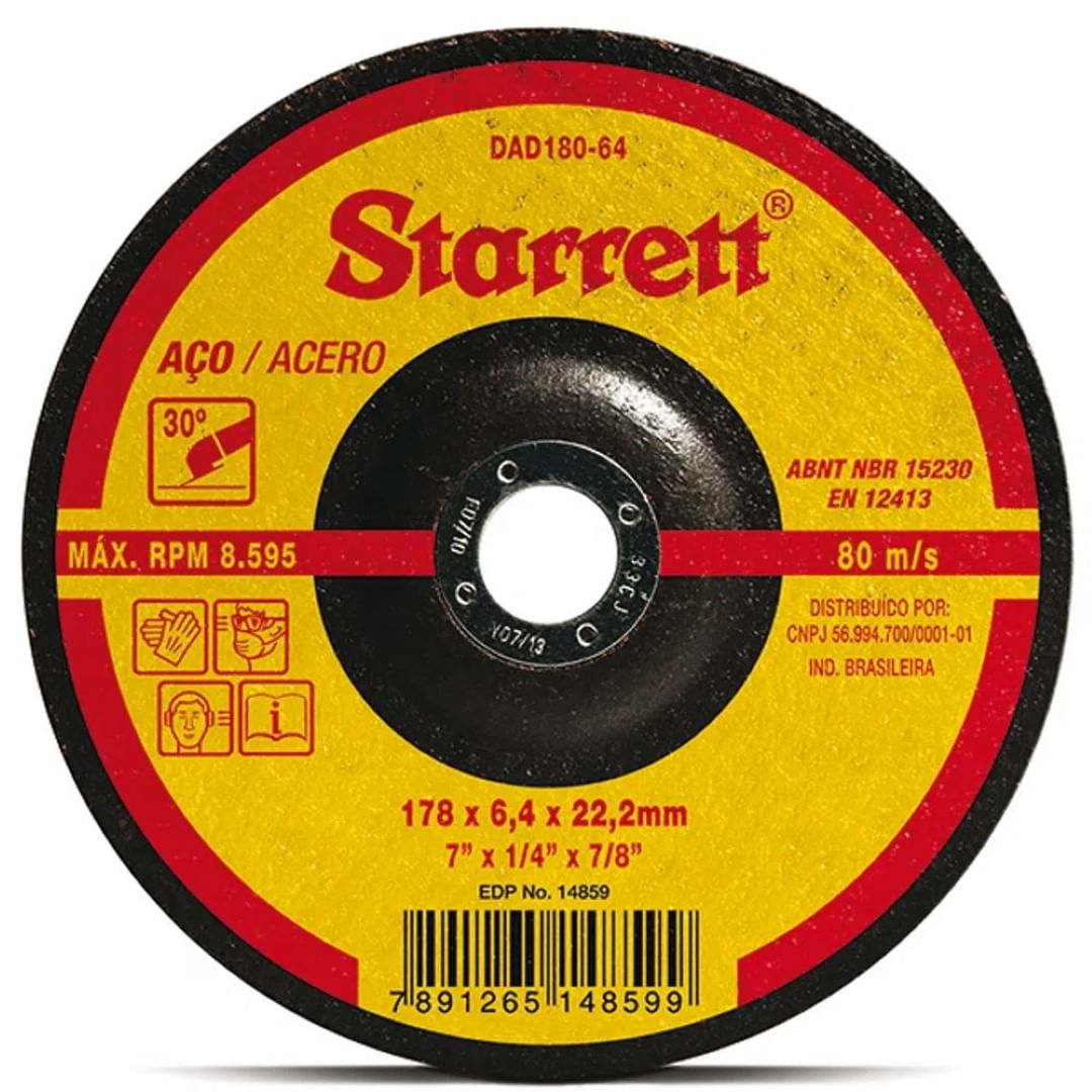 Disco De Desbastes De Metal , 7"" x 1/4"" x 7/8""  Starrett