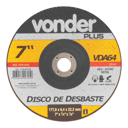 Disco de Desbaste 07"X1/4"X7/8" para Metais VDA64 VONDER