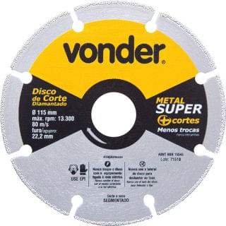 Disco De Corte Diamantado Segmentado Para Metais 115 mm Vonder