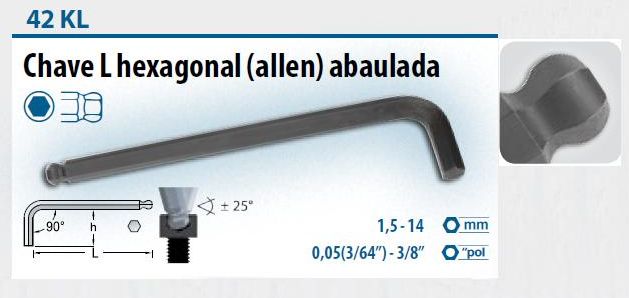 Chave Hexagonal Allen Abaulada Longa 5/64 42KL Gedore