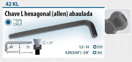Chave Hexagonal Allen Abaulada Longa 5/64 42KL Gedore