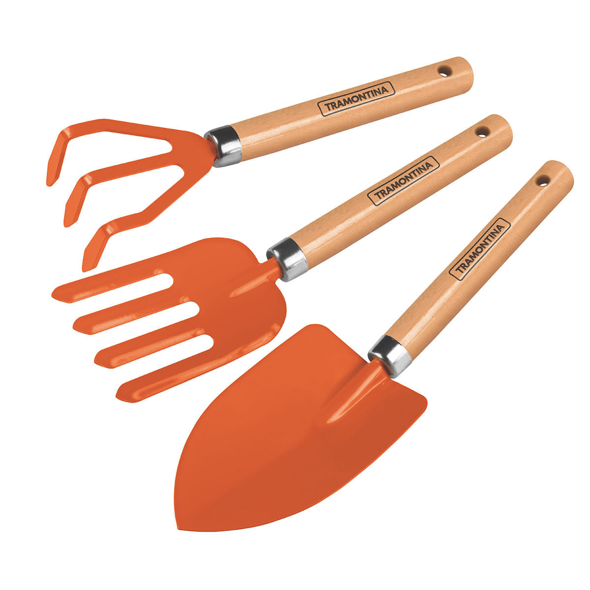Conjunto para jardinagen com 3peças cabo de madeira tramontina.