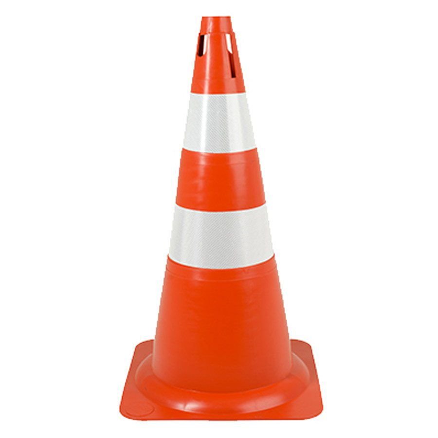 Cone Sinalização 70cm Laranja com 2 Faixas Brancas Borda Flexível Deltaplus