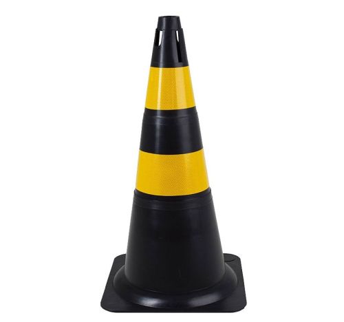 Cone Sinalização 75cm Preto com 2 Faixas Laranjas Rígido Refletivo Deltaplus