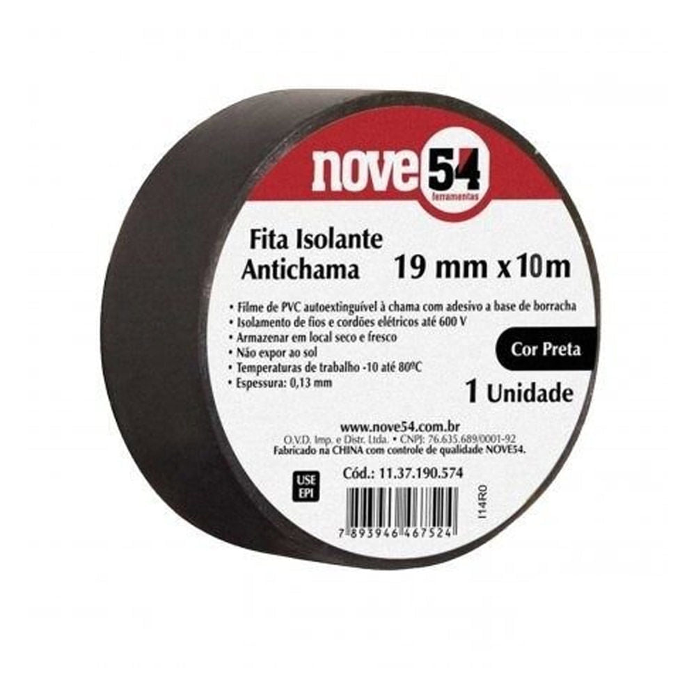 Fita Isolante 19mmX10m Preta Nove54