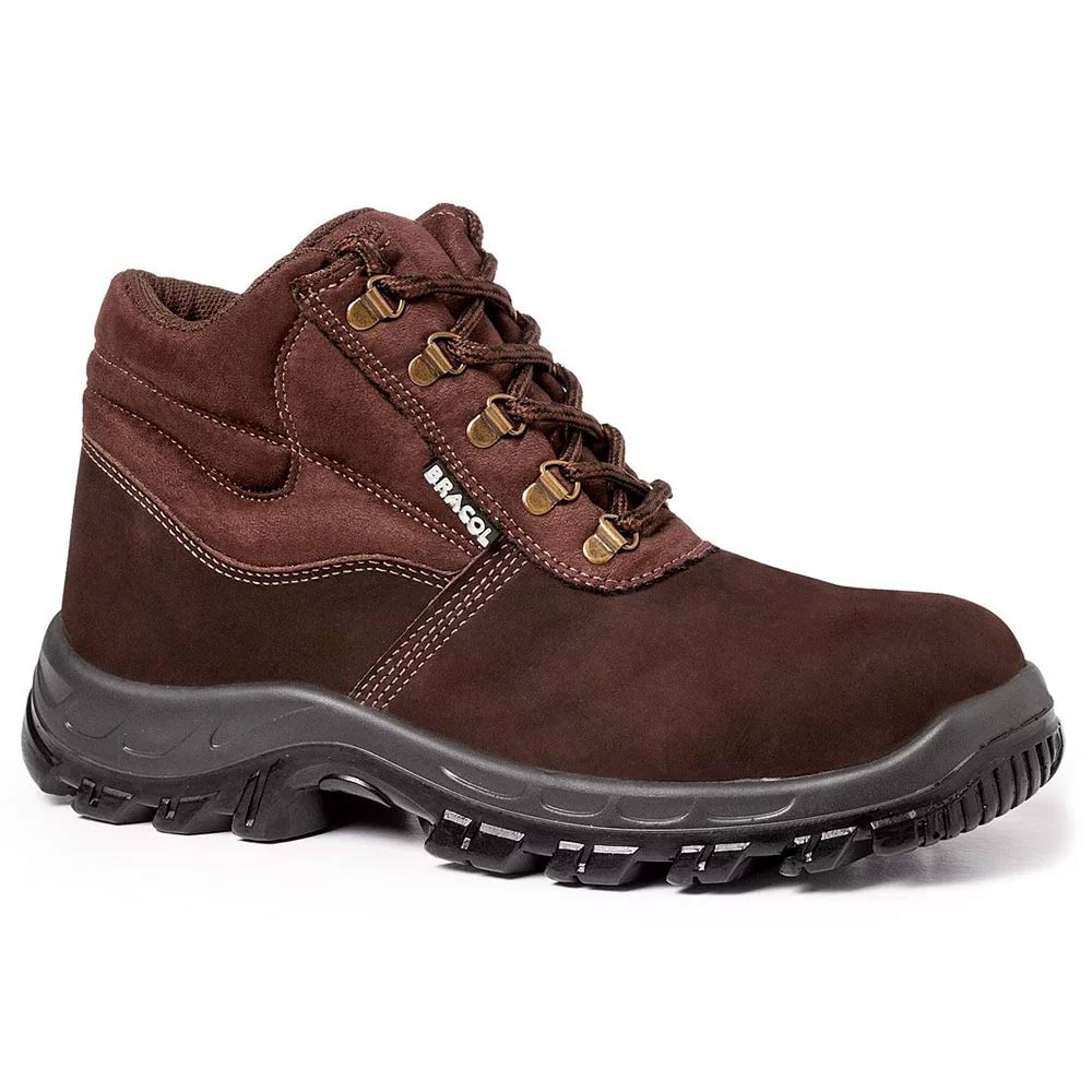 Bota Camurça Bico Plástico c/ Cadarço Marrom Nº42 Bracol