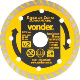 Disco De Corte Diamantado 110mm Furo De 20mm Turbo V2 Vonder