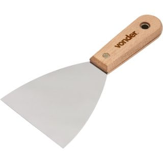 Espátula Aço Inox Lisa 4"" - 101mm Cabo De Madeira Vonder