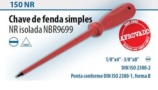 Chave de Fenda Gedore Simples Isolada 024-3/8x08 10x200 150NR