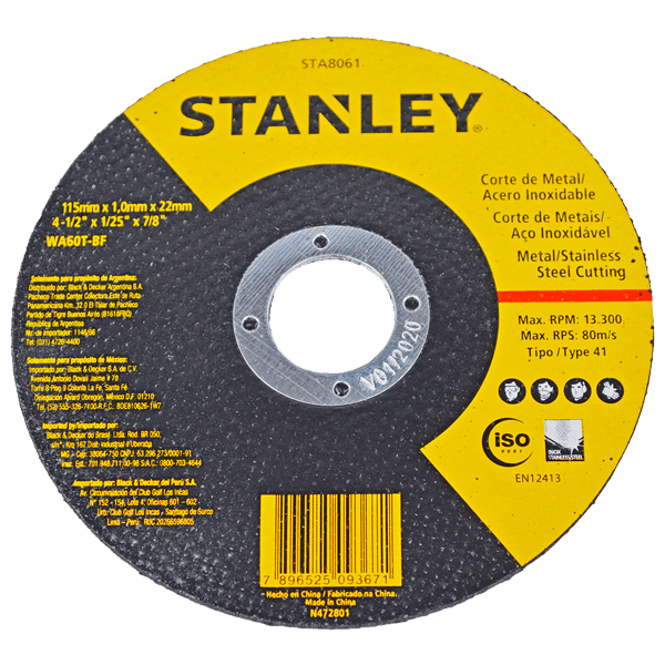 Disco Corte Para Inox 04.1/2 X 1,0mm X 7/8"" 10 Pcs Stanley