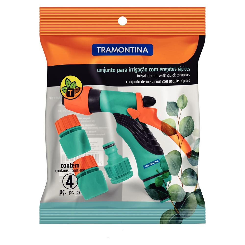 Conjunto para Irrigação com Engates Rápidos e Hidropistola 4 PeçasTramontina