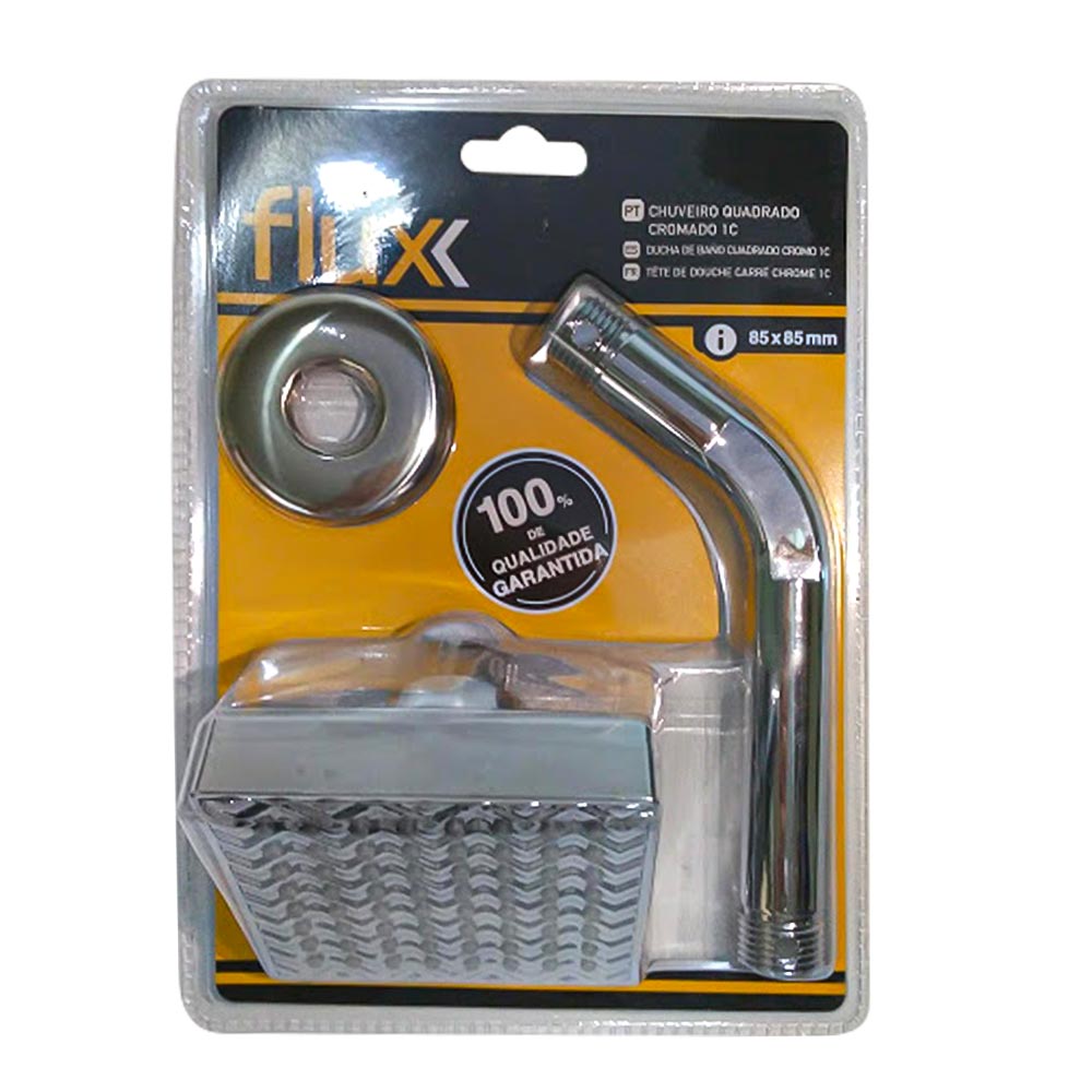 Chuveiro Quadrado Cromado 85x85 1C Tubo Flux