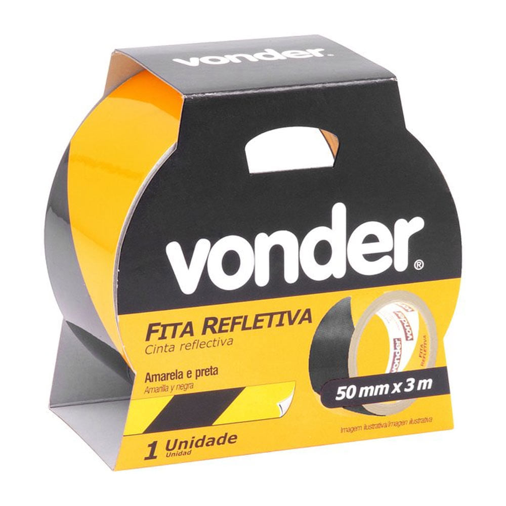 Fita Adesiva Refletiva 50X3m Preta e Amarela Vonder