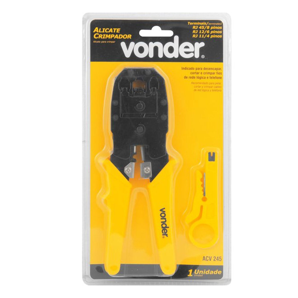 Alicate Crimpador Plug 3x1 RJ11 RJ12 RJ45 ac245/8 Vonder