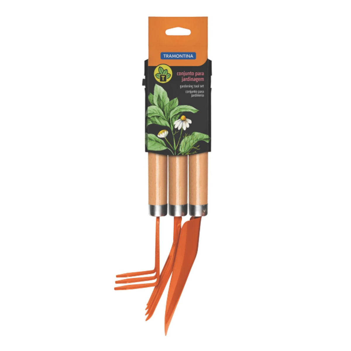 Conjunto para jardinagen com 3peças cabo de madeira tramontina.