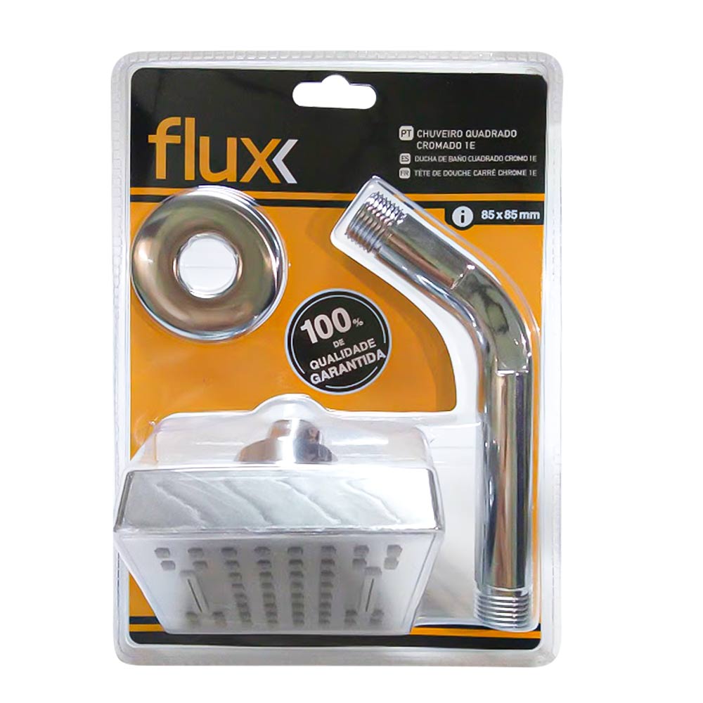 Chuveiro Quadrado Cromado 85x85 1E Tubo Flux