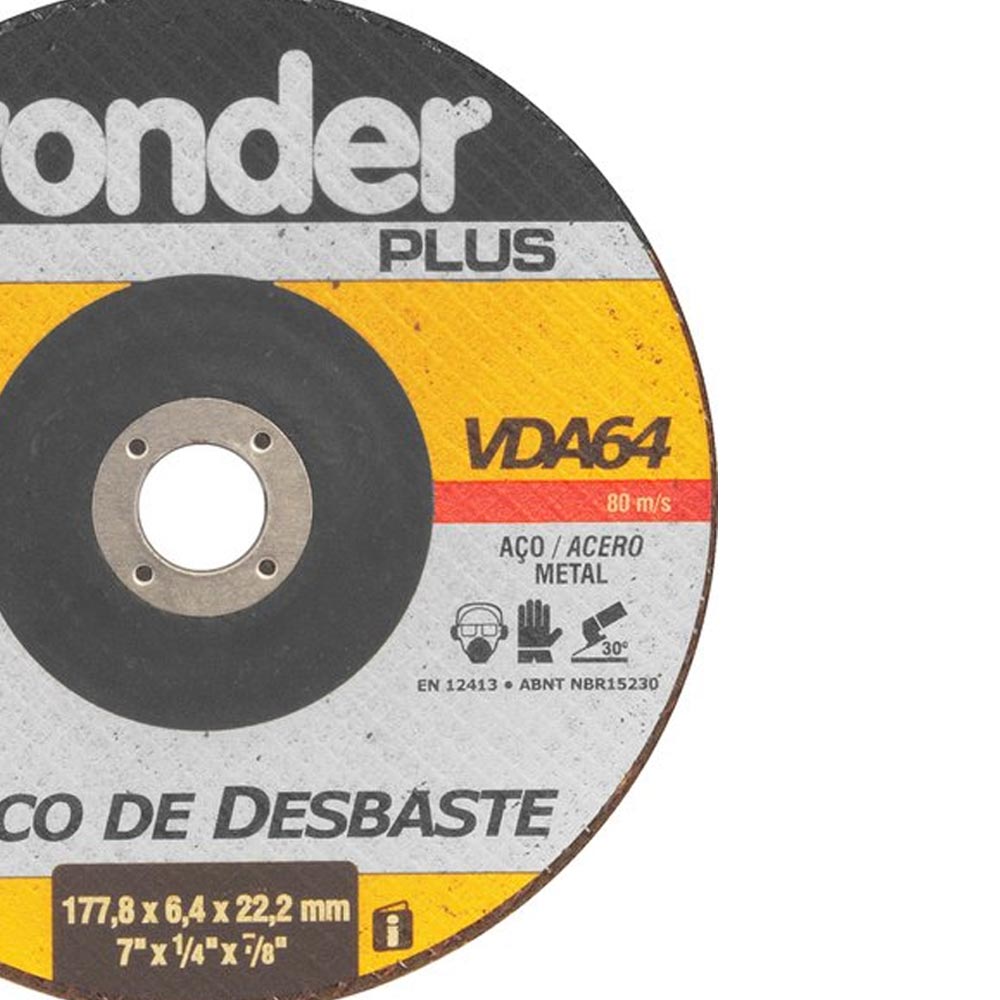 Disco de Desbaste 07"X1/4"X7/8" para Metais VDA64 VONDER