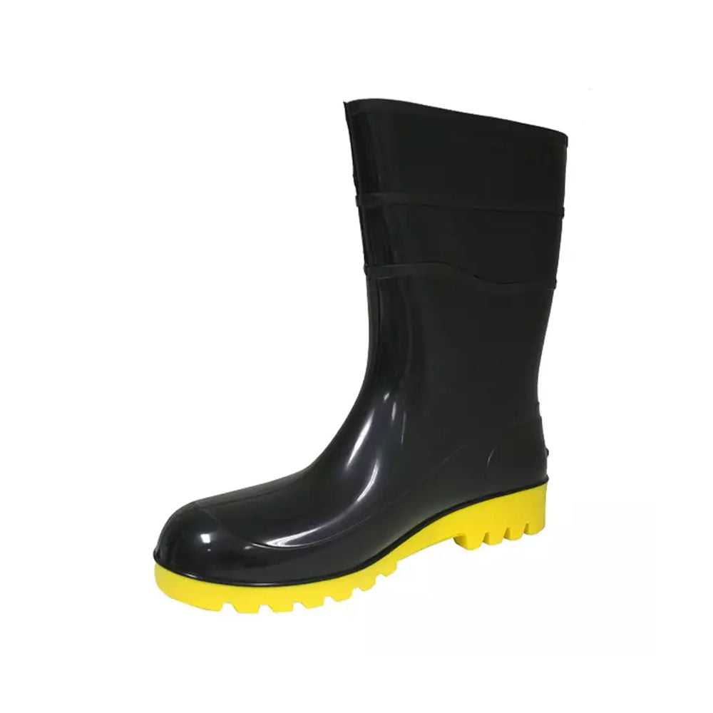 Bota de PVC 28cm com Forro N38 Preto solado Amarelo CA37456 Bracol