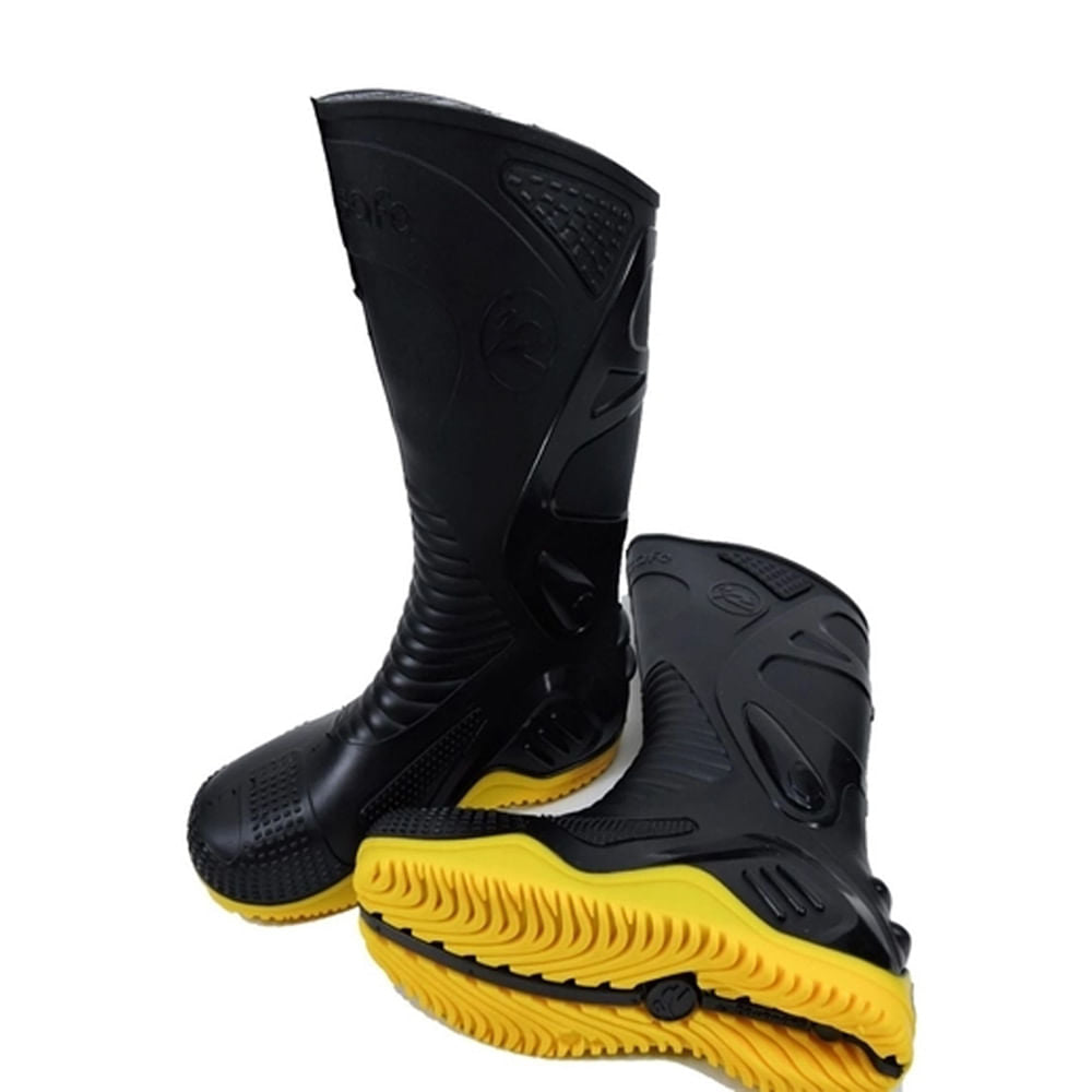Bota Pvc Preto Com Solado Amarelo 29cm N°40 Motosaf