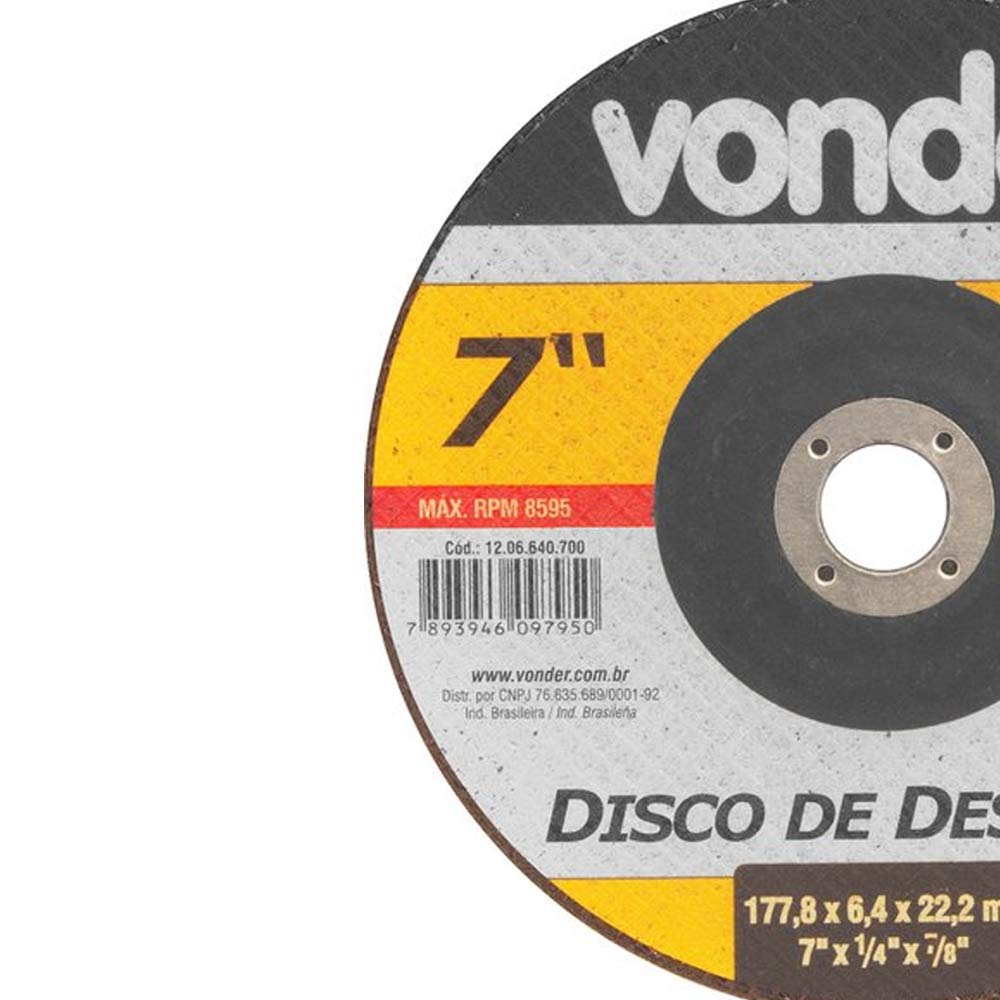 Disco de Desbaste 07"X1/4"X7/8" para Metais VDA64 VONDER