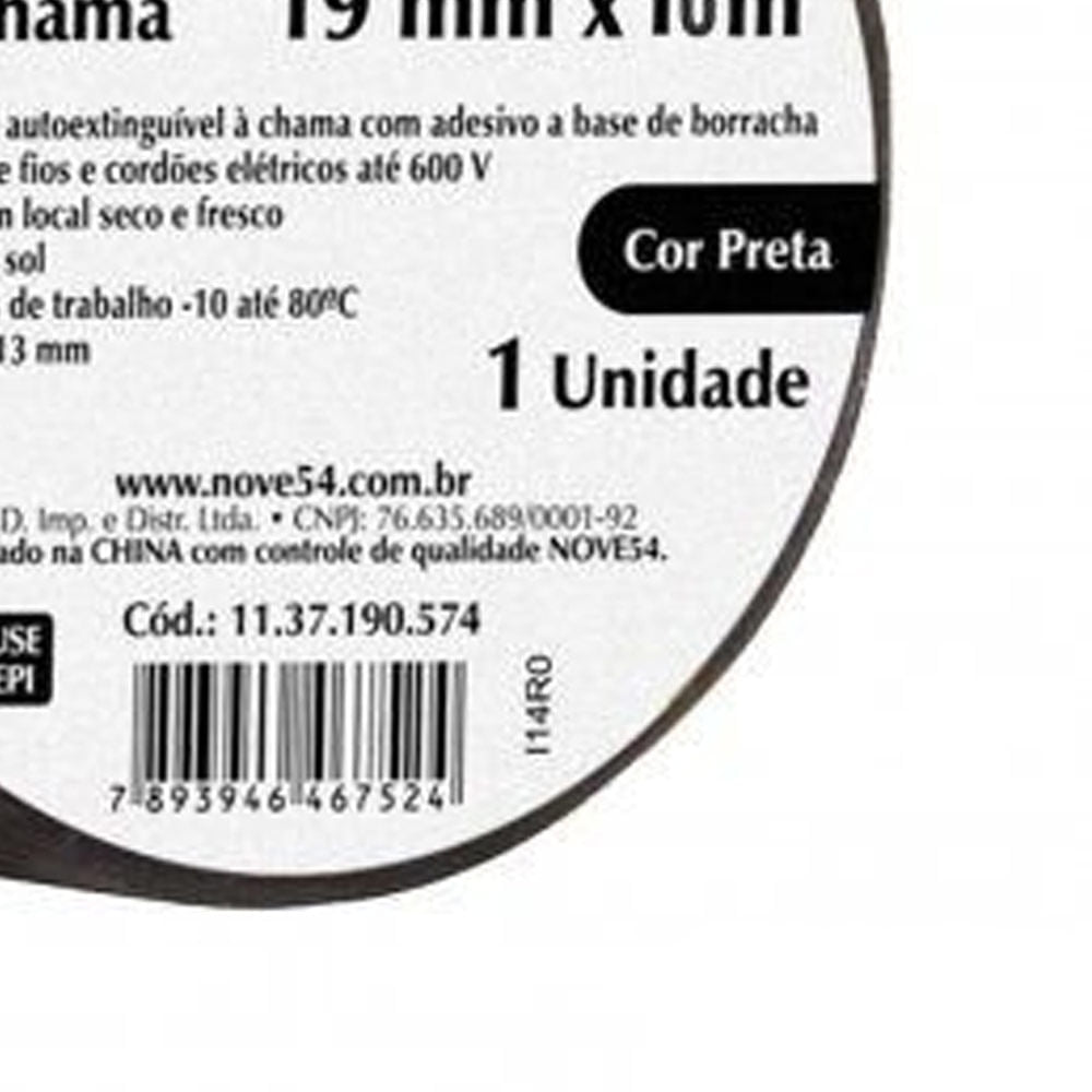 Fita Isolante 19mmX10m Preta Nove54