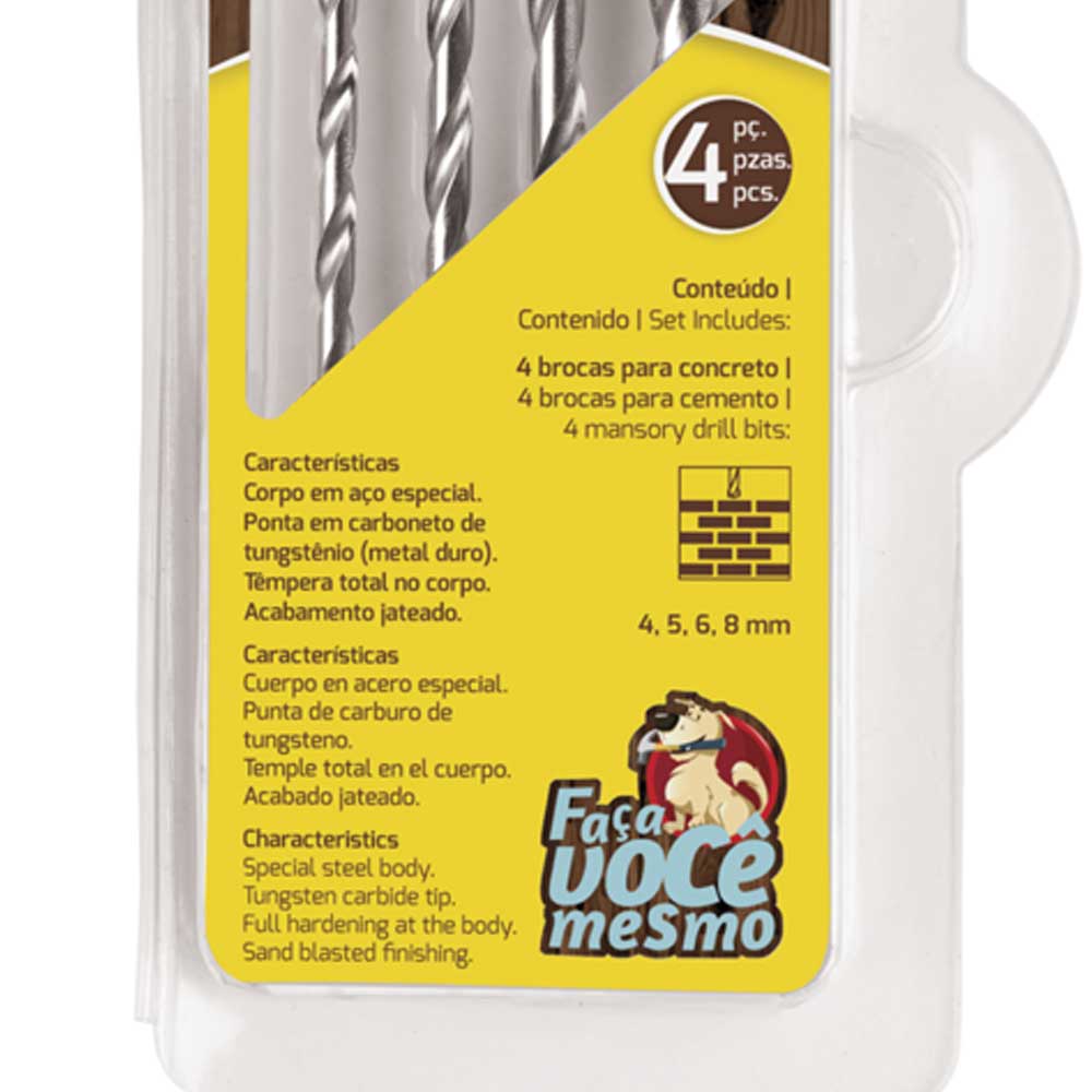 Jogo de Brocas com 4 Peças p/ Concreto 4,0 - 8,0mm Tramontina