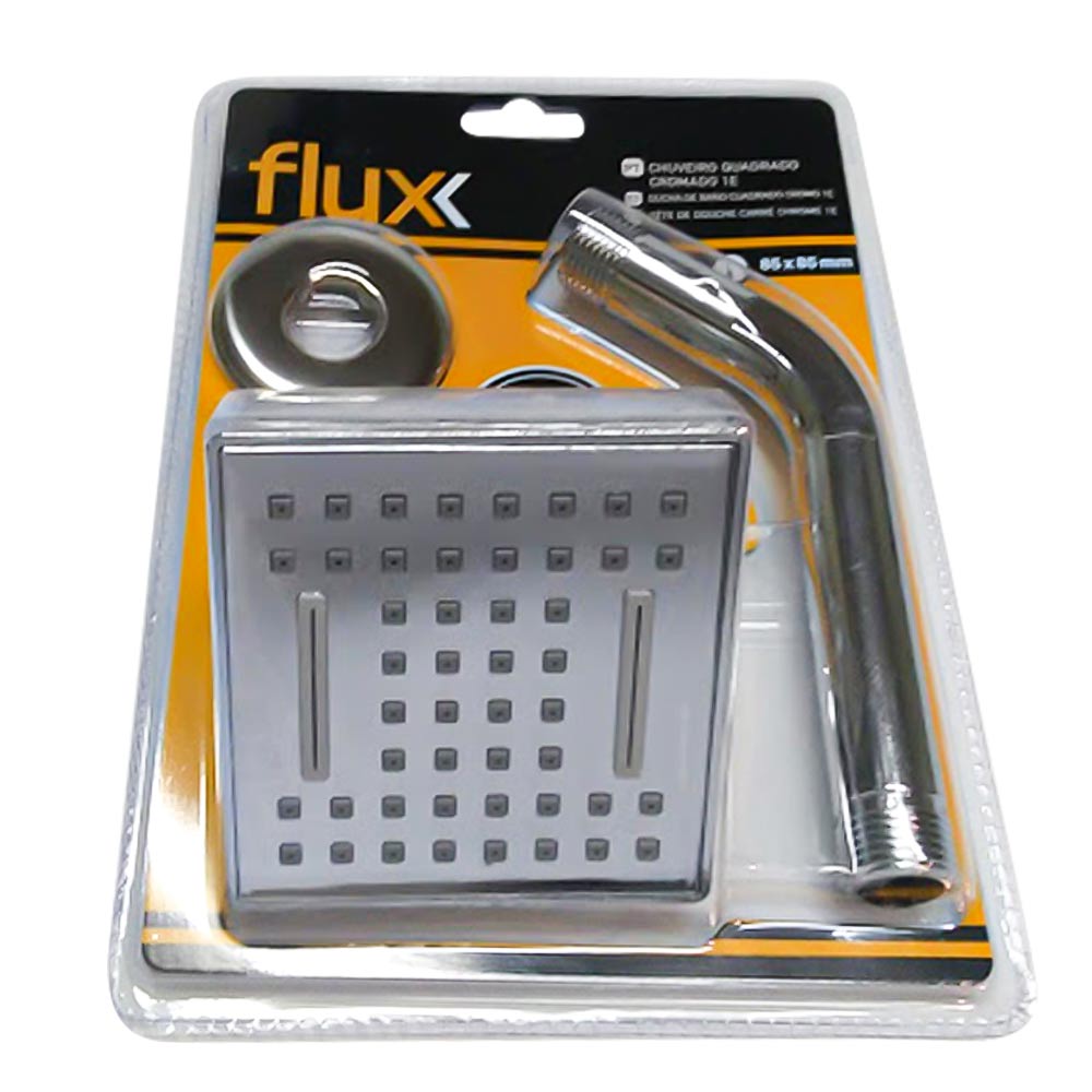 Chuveiro Quadrado Cromado 85x85 1E Tubo Flux
