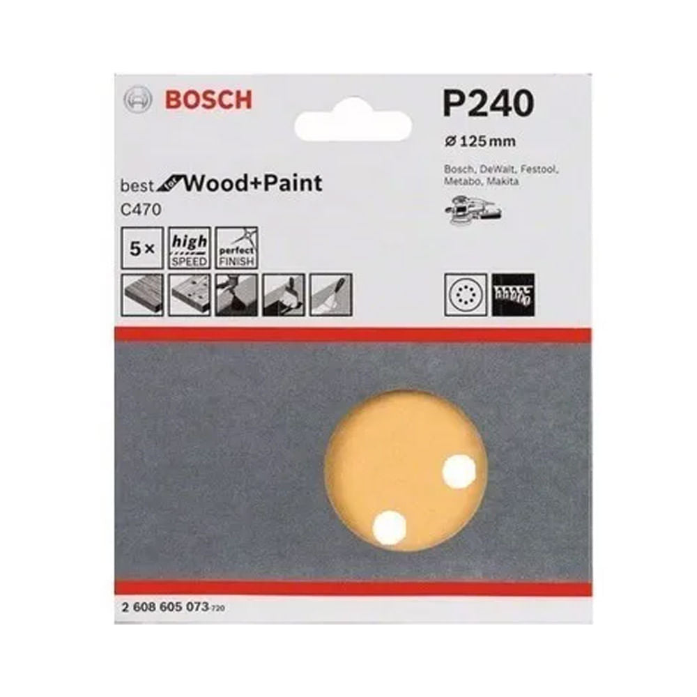 Disco Lixa G-240 125mm 8 Furos Com 5 Peças Bosch
