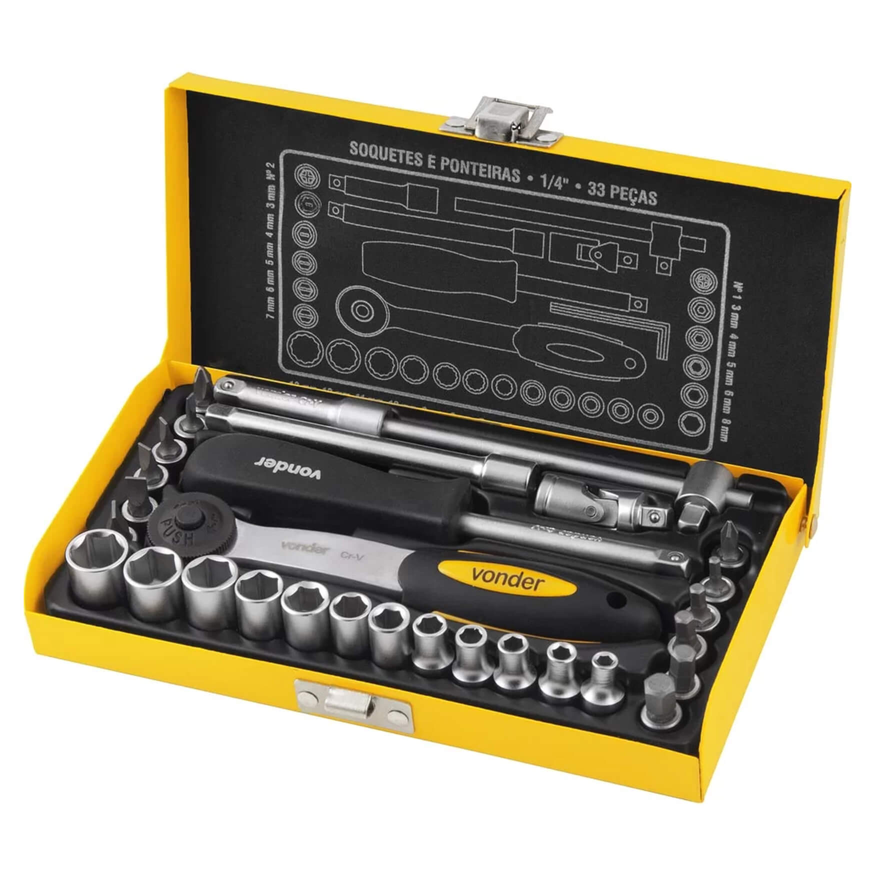 Jogo de Soquete 1/4'' com 33 peças Vonder