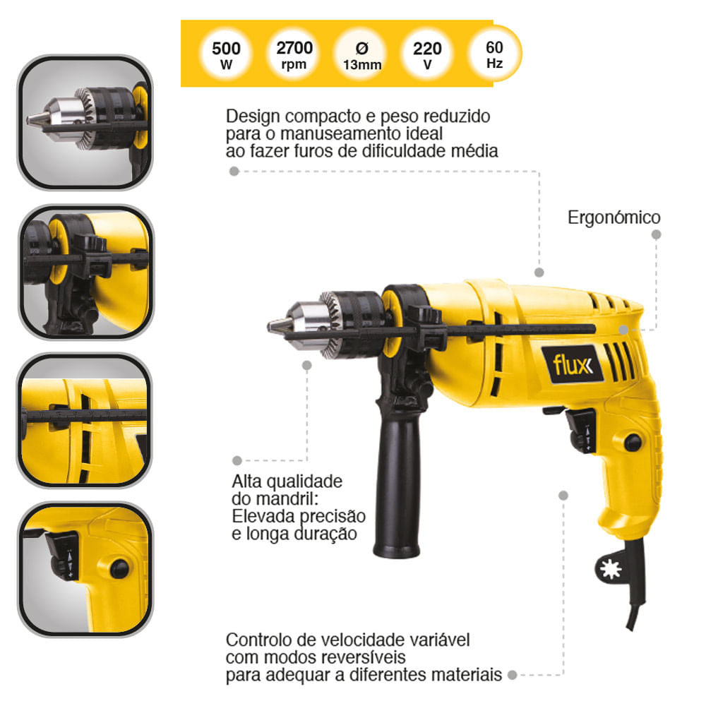 Furadeira de Impacto Flux 1/2" 500W