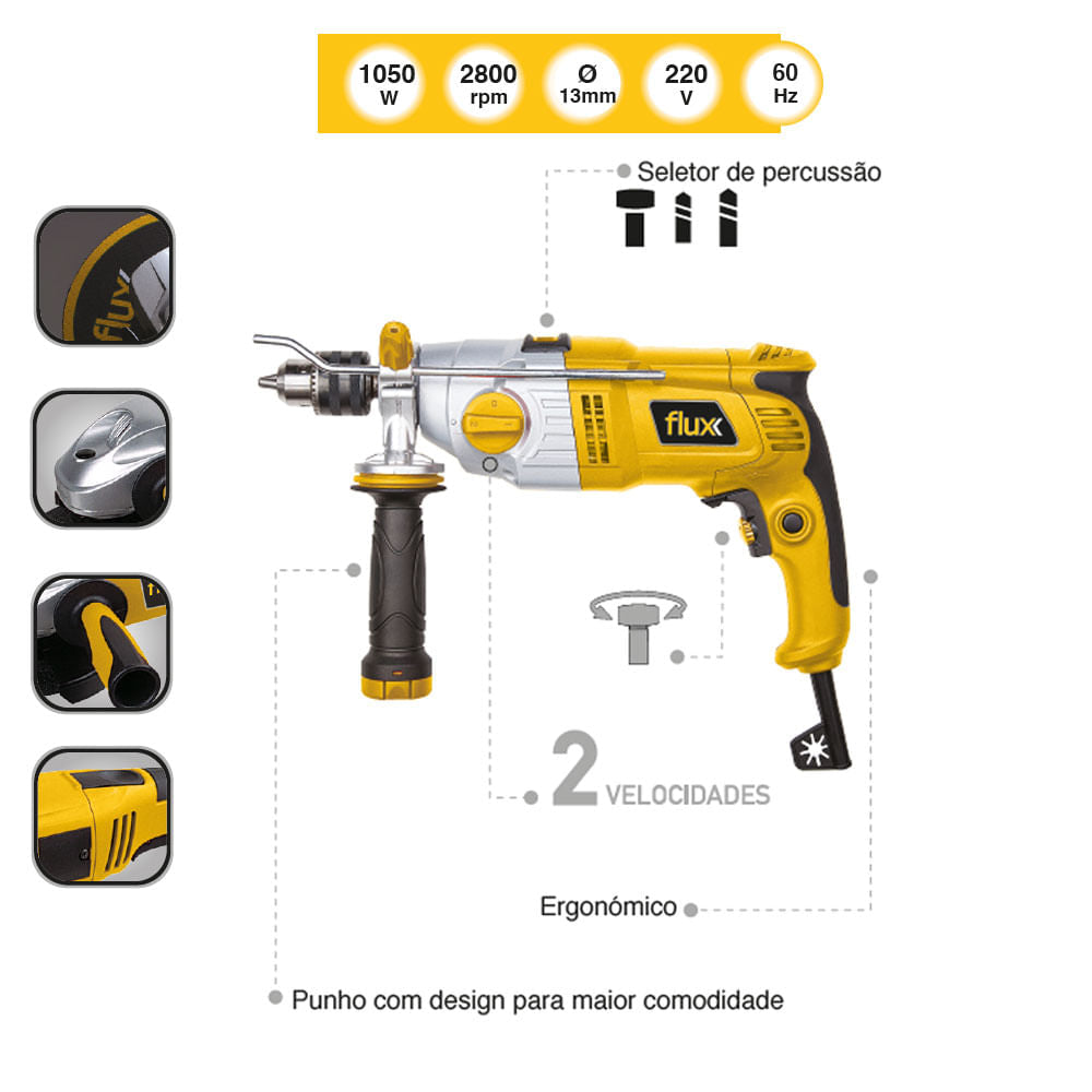 Furadeira de Impacto Flux 1/2" 1050W