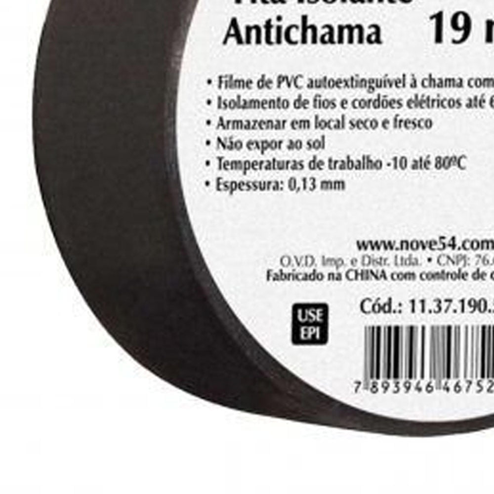 Fita Isolante 19mmX10m Preta Nove54