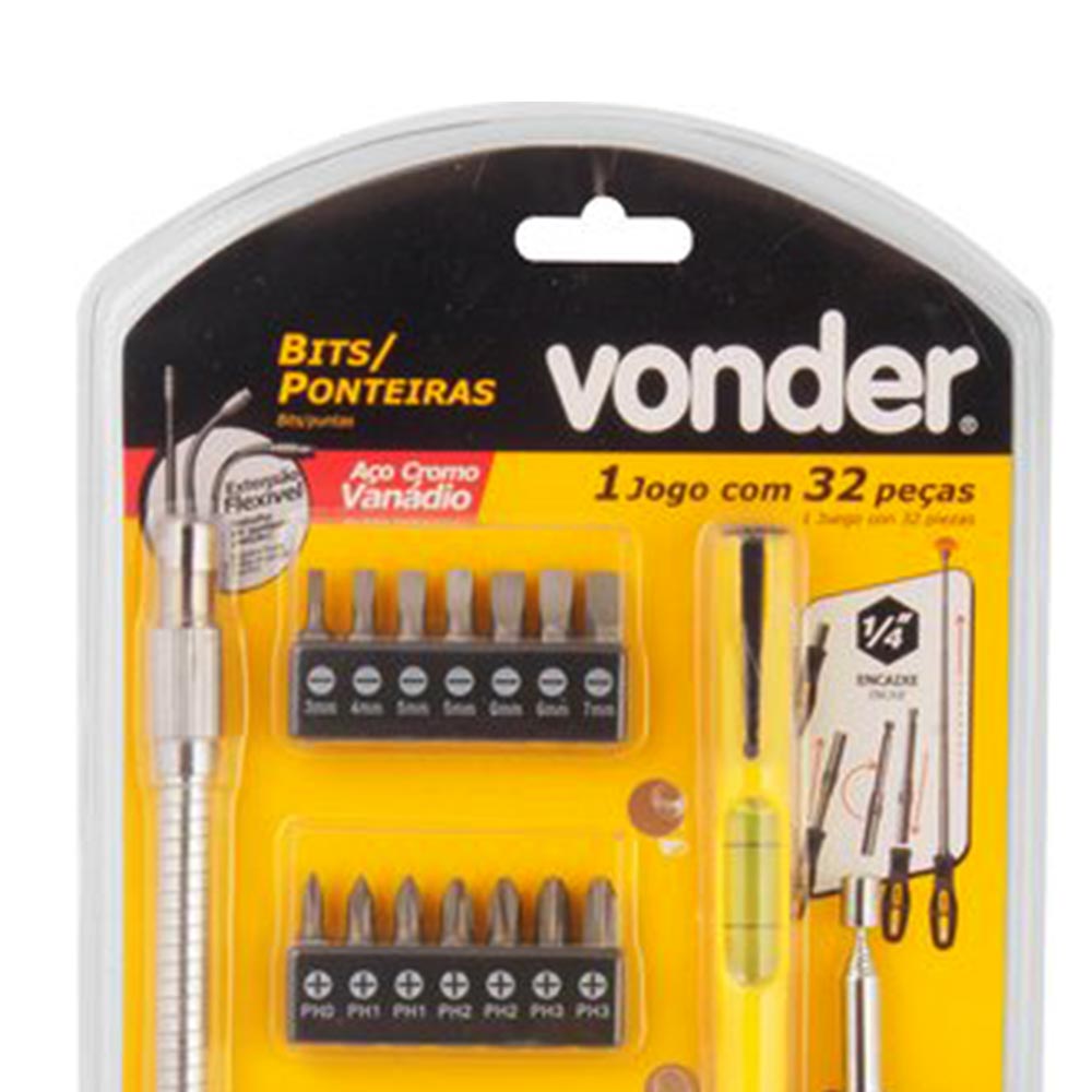 Jogo de Bits/Ponteiras 32 Peças Sextavado de 1/4"" Vonder