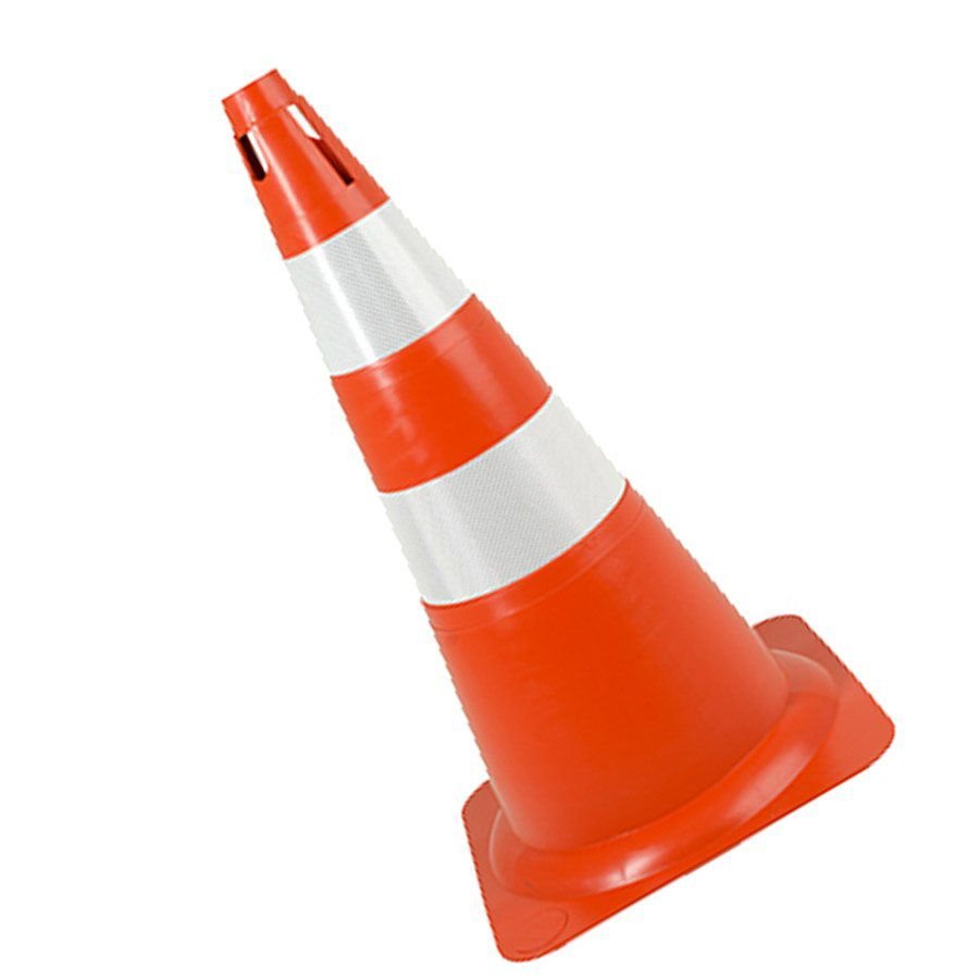 Cone Sinalização 70cm Laranja com 2 Faixas Brancas Borda Flexível Deltaplus