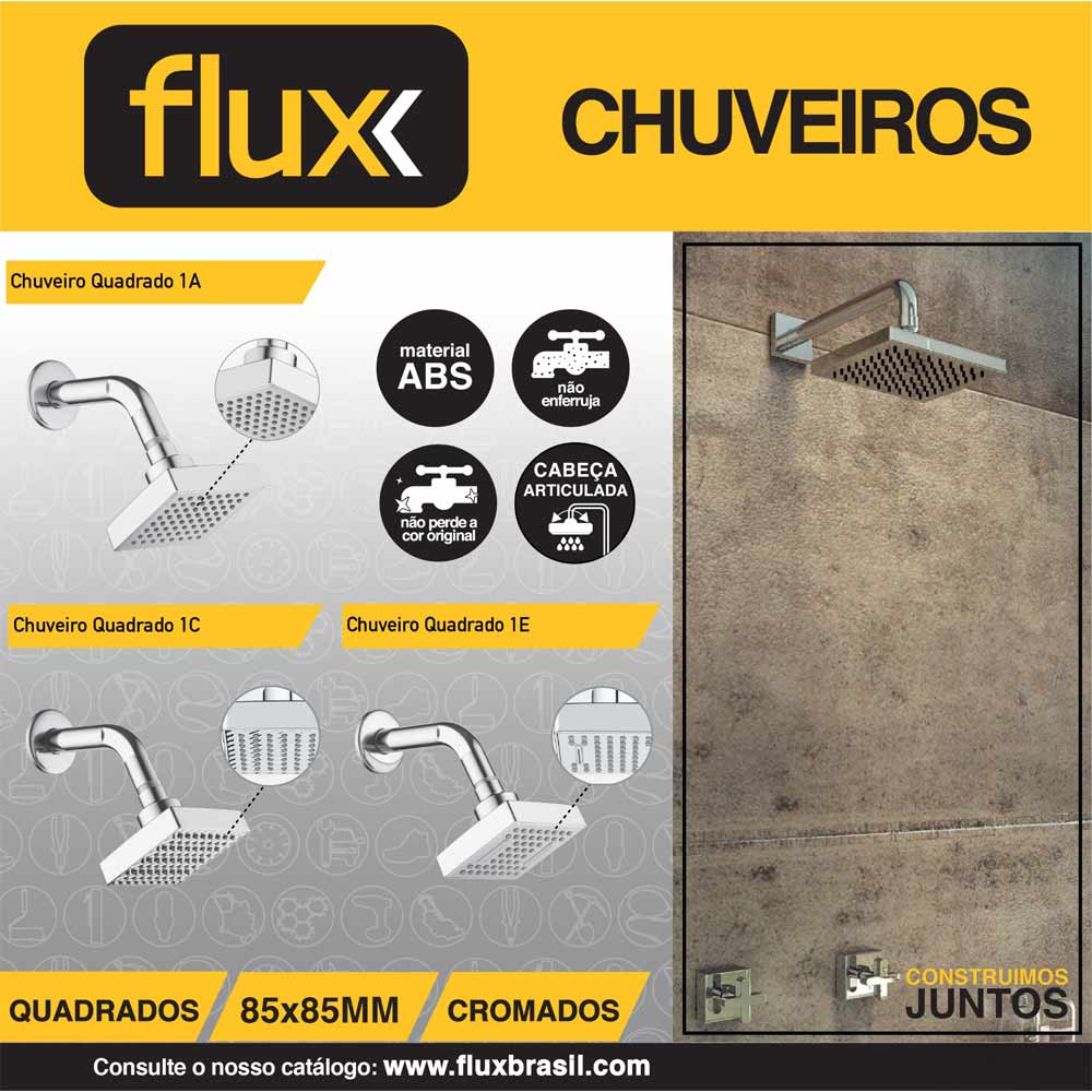 Chuveiro Quadrado Cromado 85x85 1A Tubo Flux