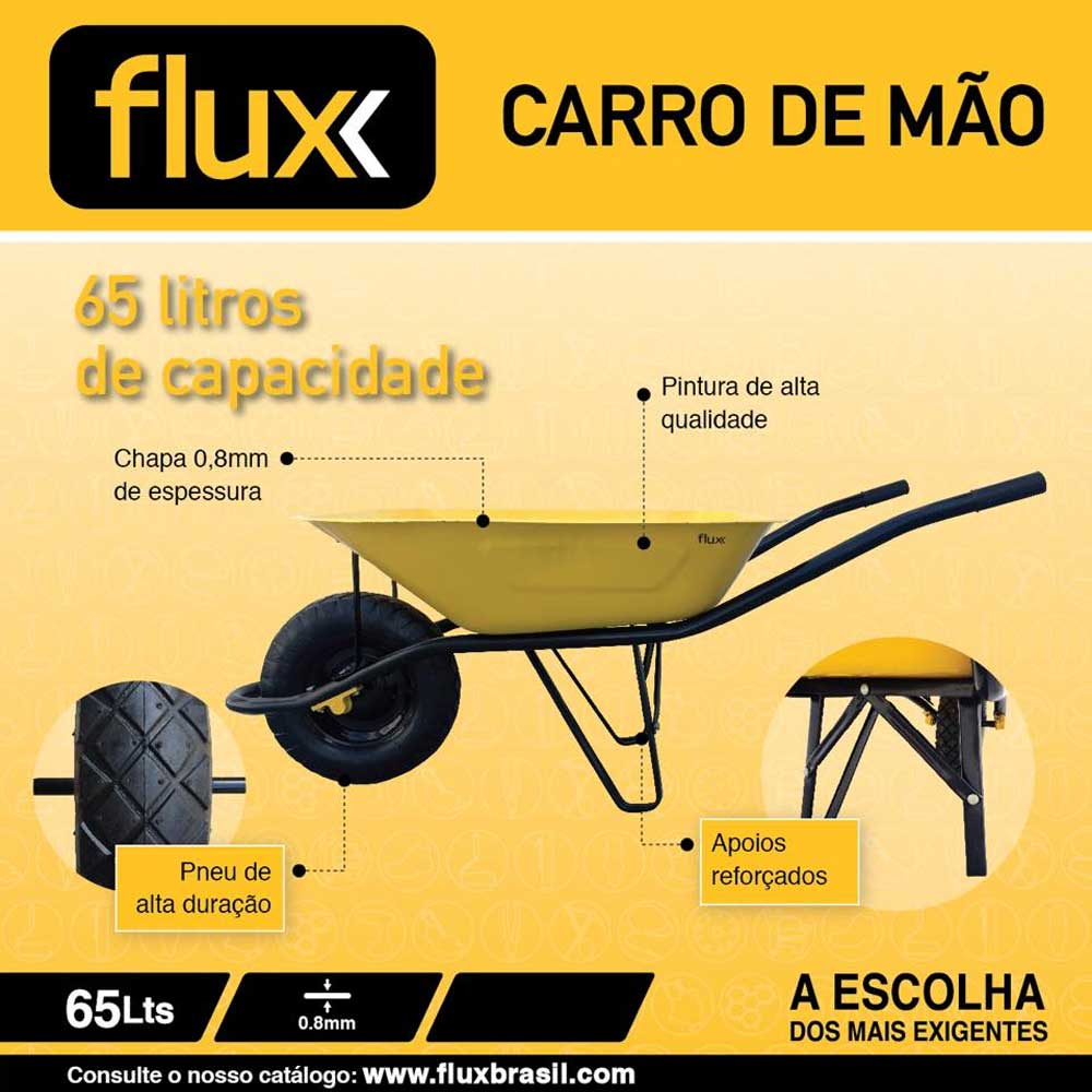 Carrinho De Mão Fluxx 65L Caçamba Metal Pneu Câmara