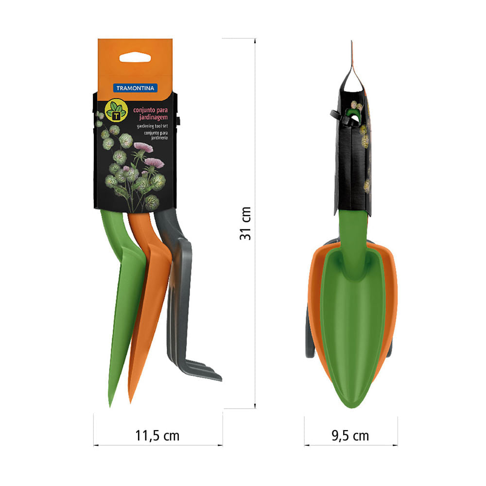 Conjunto Para Jardinagem 3 Peças Plástico Colorido Tramontina