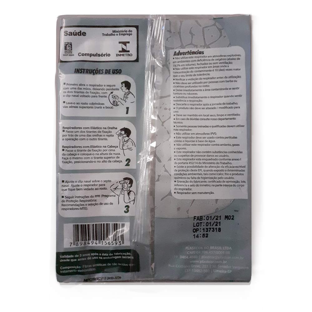 Máscara Respiratória Ecoar PFF-2 Sem Válvula Plastcor